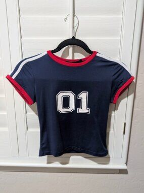 Navy Fitted Crop Tee | Sporty Aesthetic Top